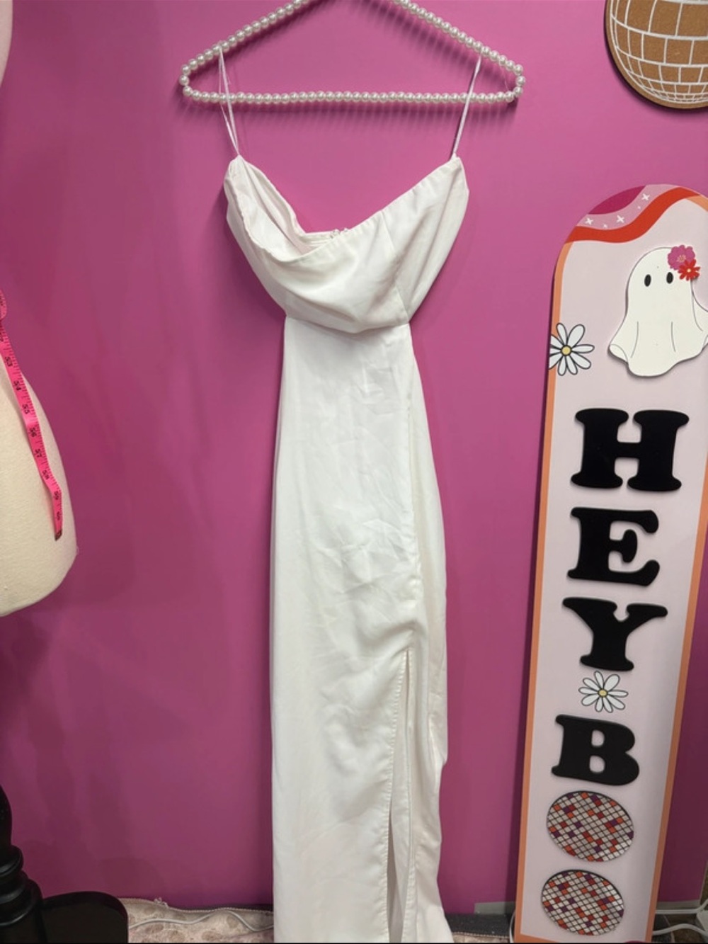 Superdown white strapless satin maxi dress small